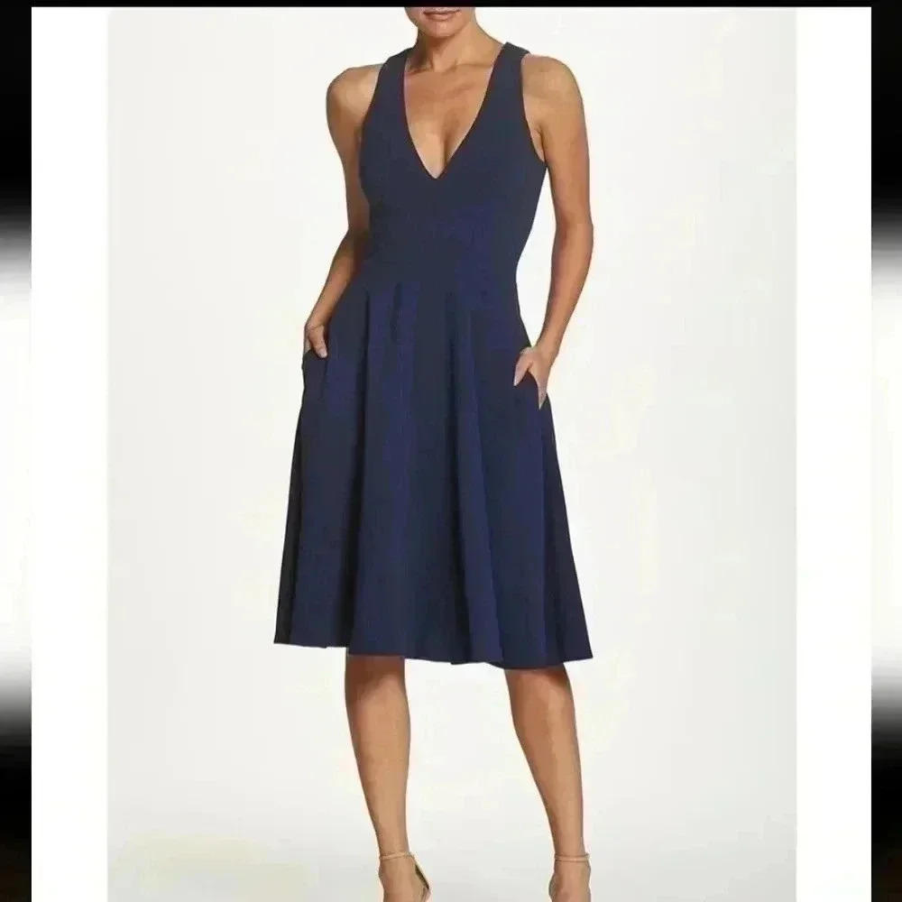 Dress The Population Catalina Crepe V-Neck Sleeveless A-Line Dress